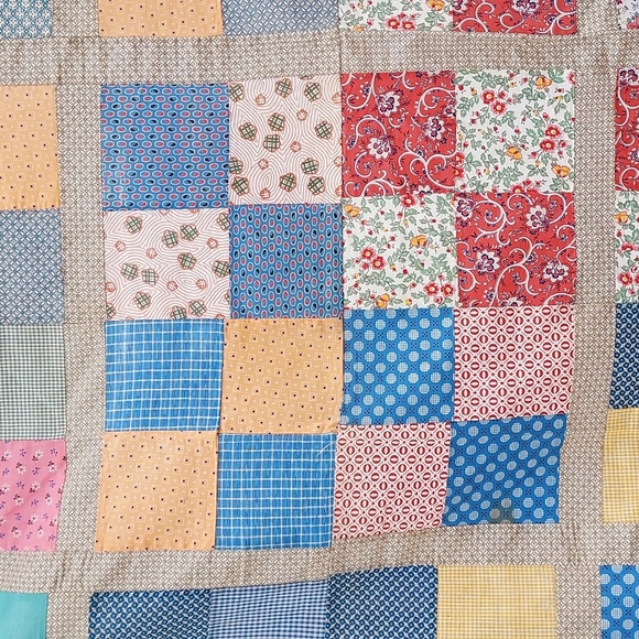 Handmade Vintage Patch Work Top With Vintage Material Squares - Picture 4 of 8